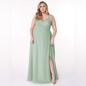 Azazie Davis A-Line V-Neck Chiffon Floor-Length Dress Dusty Sage - Altered